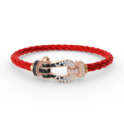 ˇGilded EraˇFORCE LARGE HORSESHOE BLACK WHITE DIAMOND BRACELET ROSE GOLD