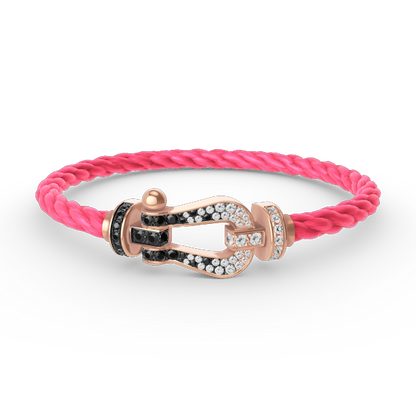 ˇGilded EraˇFORCE LARGE HORSESHOE BLACK WHITE DIAMOND BRACELET ROSE GOLD