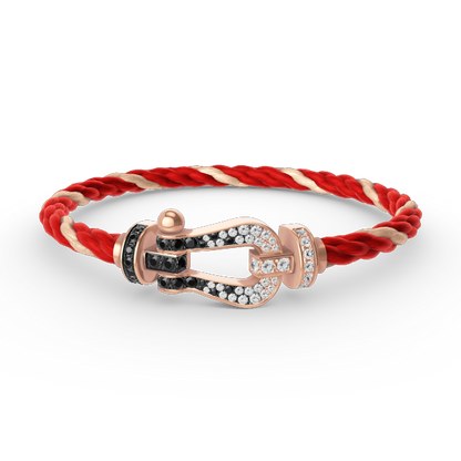 ˇGilded EraˇFORCE LARGE HORSESHOE BLACK WHITE DIAMOND BRACELET ROSE GOLD