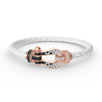 ˇGilded EraˇFORCE LARGE HORSESHOE BLACK WHITE DIAMOND BRACELET ROSE GOLD