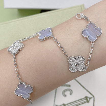 ˇGilded EraˇCLOVER  5 MOTIF DIAMOND PURPLE CHALCEDONY BRACELET SILVER