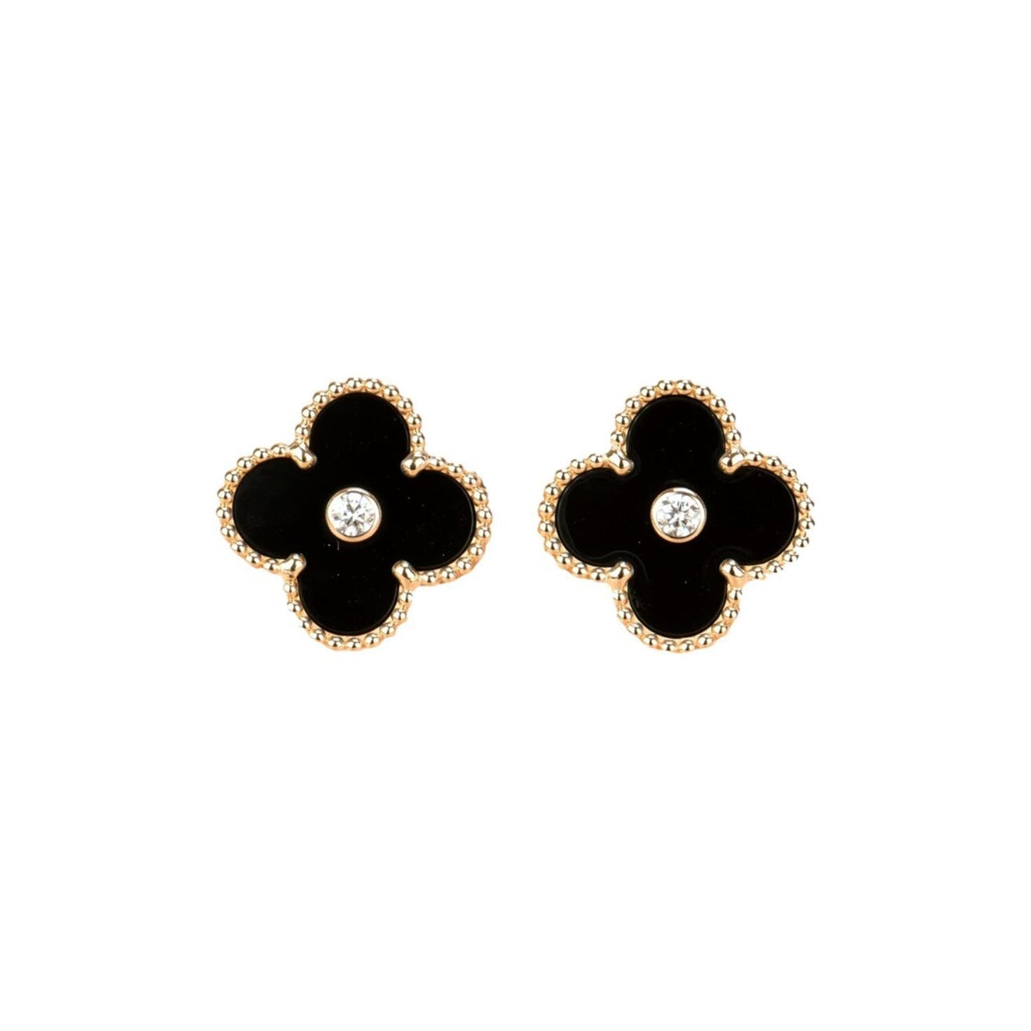 ˇGilded EraˇCLOVER MEDIUM 1 MOTIFS ONYX DIAMOND EARRINGS