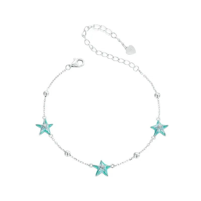[STREET]Armbänder mit blau-grünem Farbverlauf und Seestern-Gliederkette
