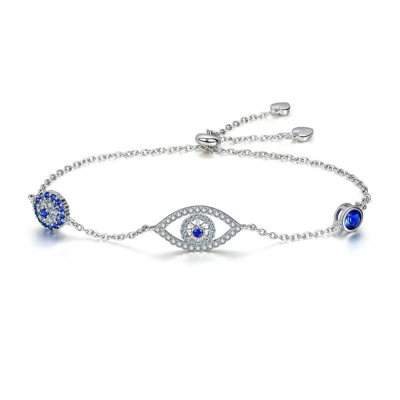 [STREET]Blue Zircon Evil Eyes Bracelet Guardian Eye Chain for Women