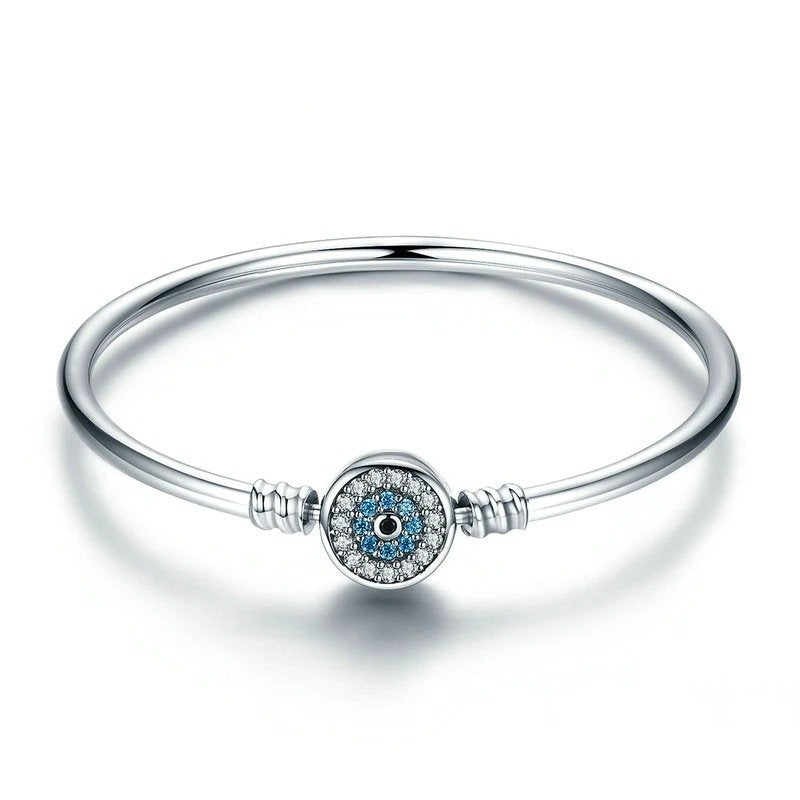 [STREET]Blue Evil Eye Bangle Demon Eye Charm Bracelet Clear CZ Luxury
