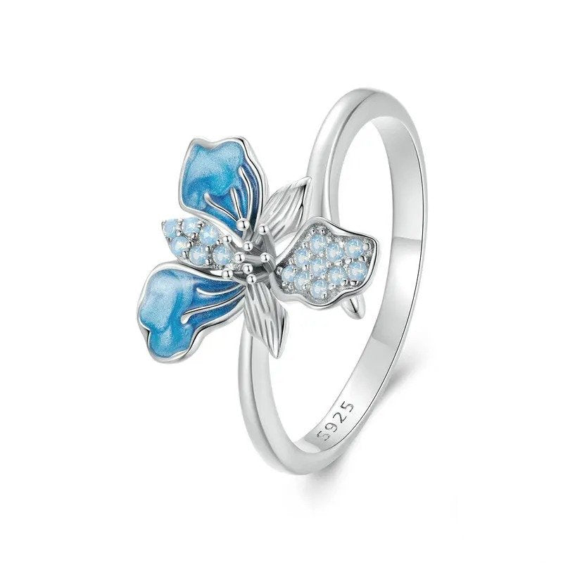 [STREET]Blue Iris Adjustable Ring Exquisite Enamel Flower Opening Ring