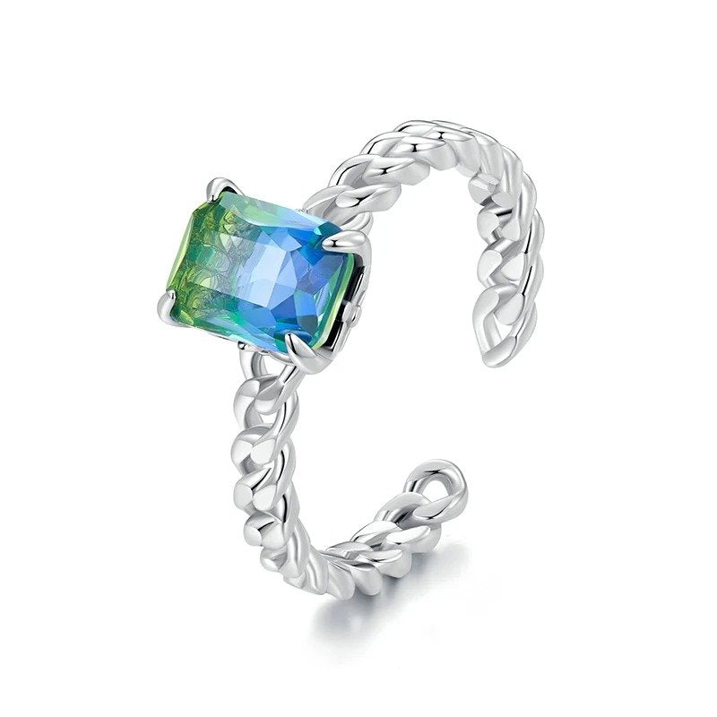 [STREET]Blue and Green Tourmaline Adjustable Ring