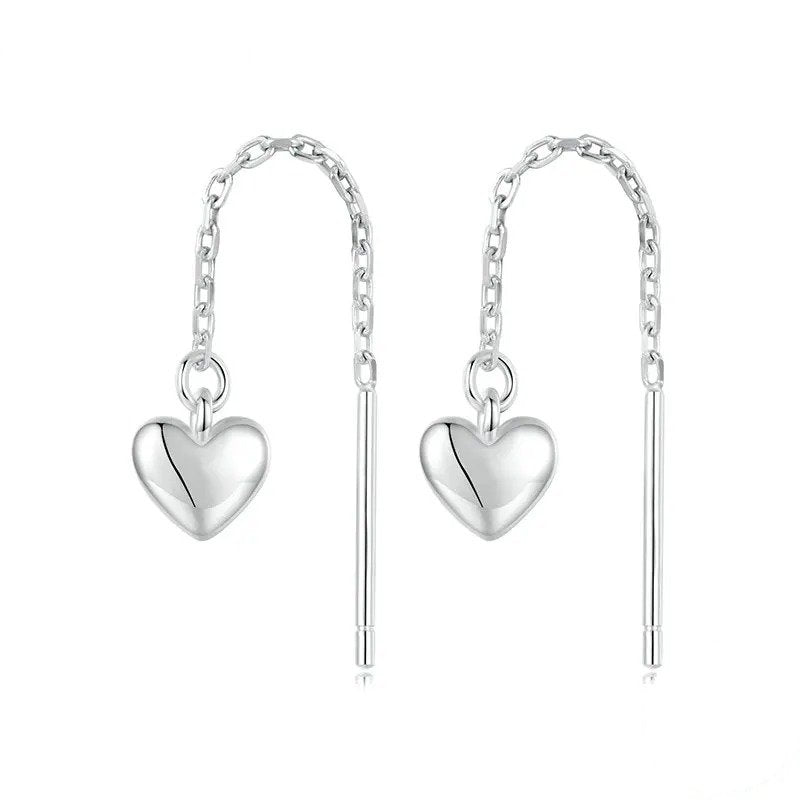 [STREET]Simple Heart-shaped Drop Ear Threads Long Tassel Earrings