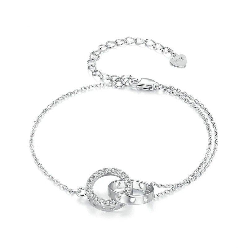 [STREET]Silver Double Circle Bracelet Eternity Adjustable Chain Link Platinum Plated