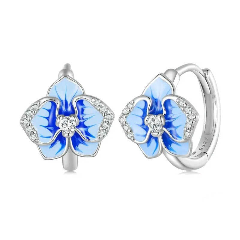 [STREET] Ohrclips mit blauer Emaille-Schmetterlingsorchidee (Phalaenopsis-Blume)