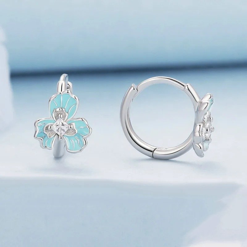 [STREET]Blue Enamel Iris Ear Buckles Flower Hoop Earrings