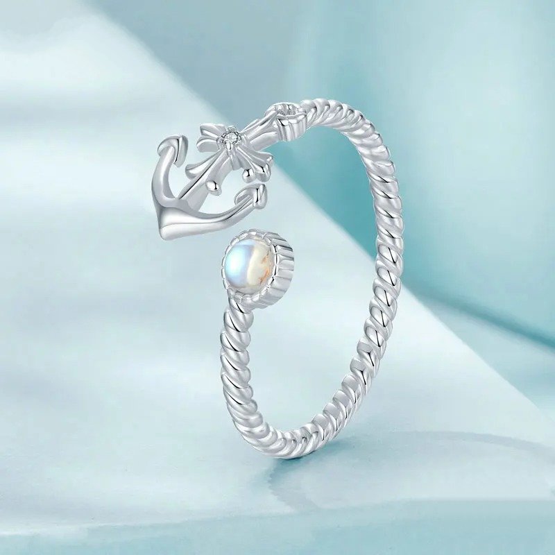 [STREET]Anchor Open Ring Moonstone Adjustable Twisted Ring