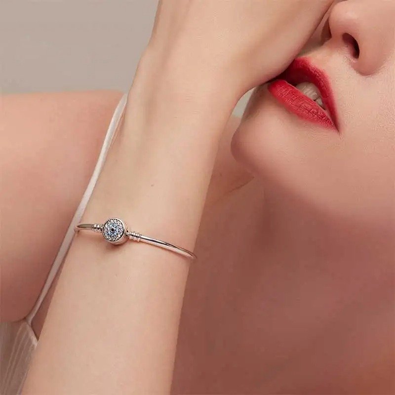 [STREET]Blue Evil Eye Bangle Demon Eye Charm Bracelet Clear CZ Luxury