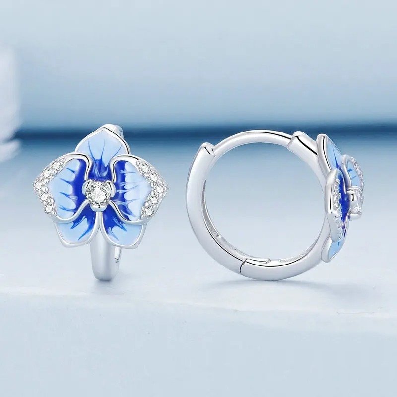 [STREET]Blue Enamel Butterfly Orchid Ear Clips Phalaenopsis Flower