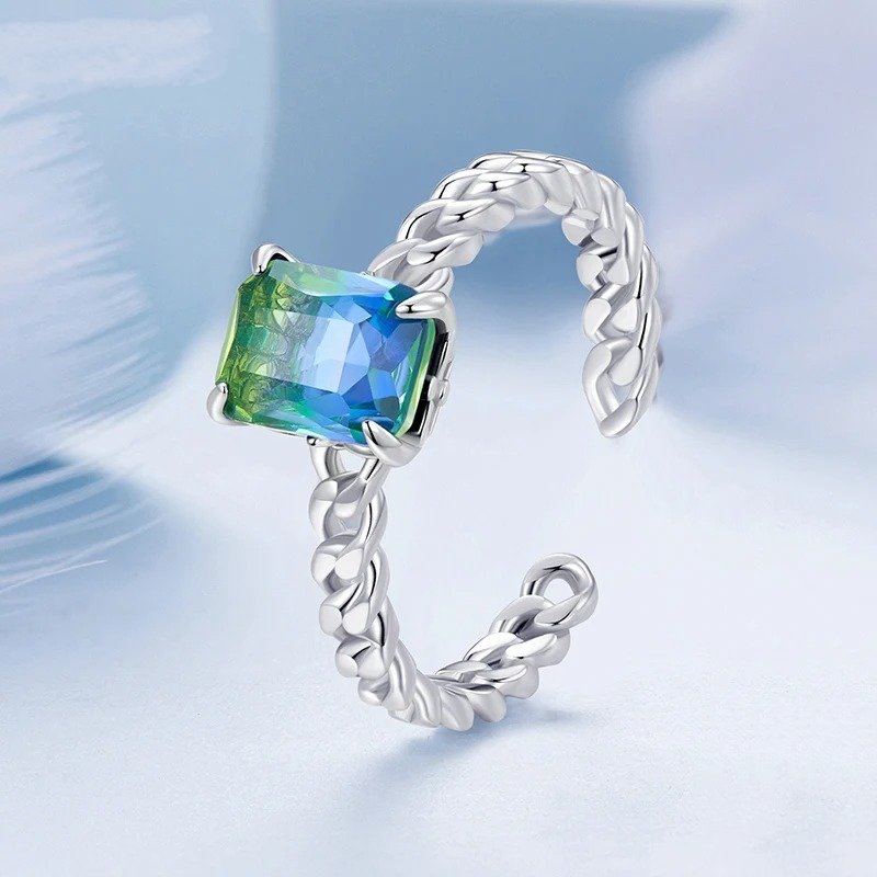 [STREET]Blue and Green Tourmaline Adjustable Ring