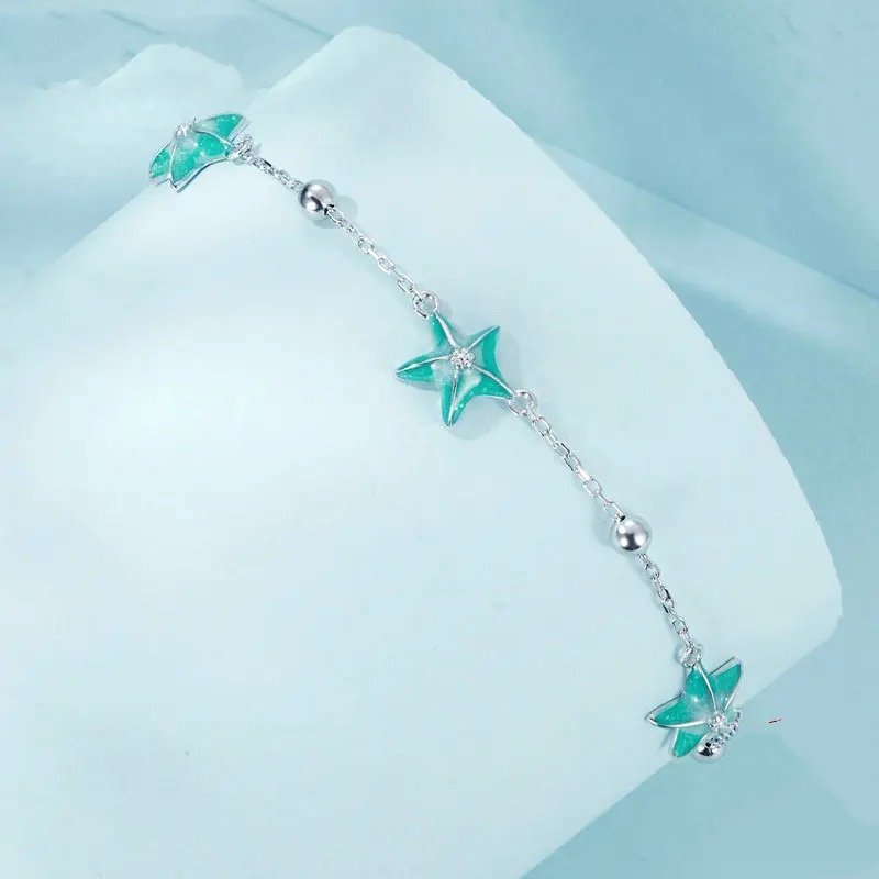 [STREET]Gradient Blue-green Starfish Link Chain Bracelets