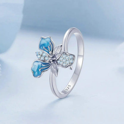 [STREET]Blue Iris Adjustable Ring Exquisite Enamel Flower Opening Ring