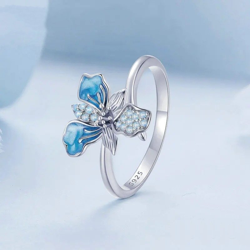 [STREET]Blue Iris Adjustable Ring Exquisite Enamel Flower Opening Ring