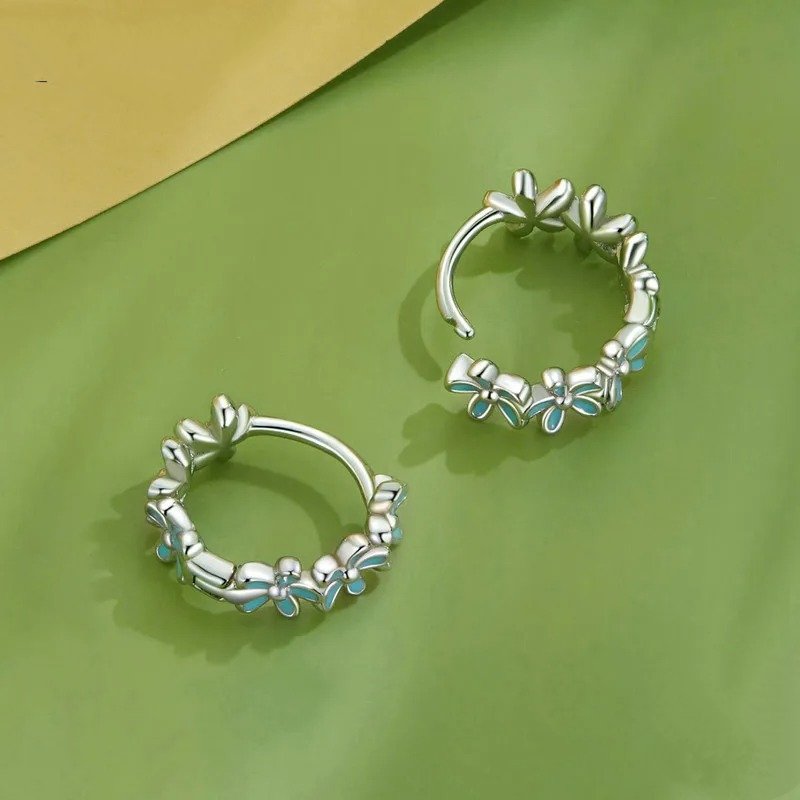 [STREET]Mint Green Garland Hoop Earrings Enamel Flower