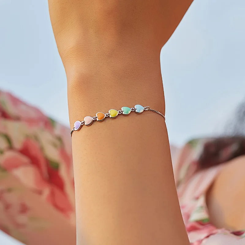 [STREET]Rainbow Color Enamel Heart Bracelet