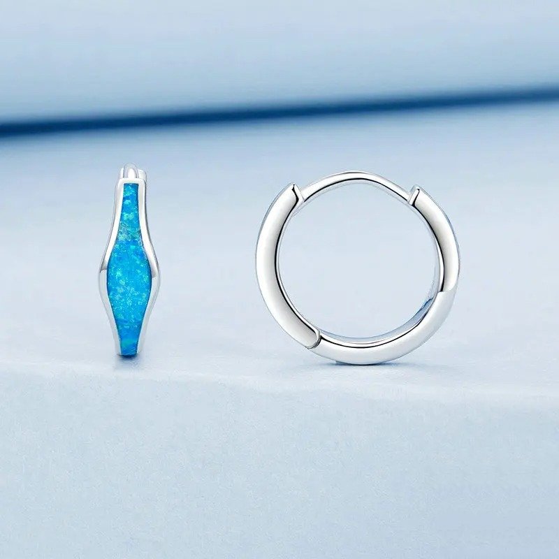 [STREET]Opal Hoop Earrings for Women White Gold Plated