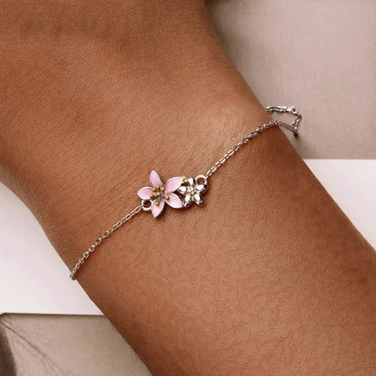 [STREET]Beautiful Cherry Blossom Bracelet Adjustable Silver Snake Chain Link