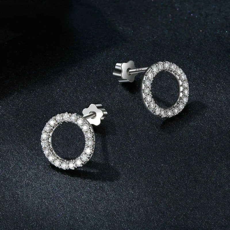[STREET]Forever Clear Moissanit Circle Round Stud Earrings
