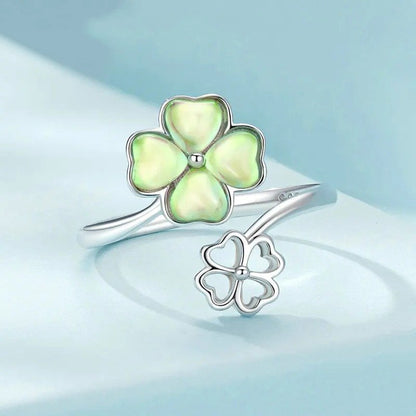 [STREET]White Gold Plated Lucky Four-Leaf Clover Ring
