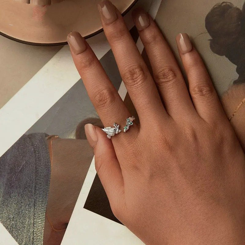 [STREET]Conch Open Ring Inlaid Green CZ Ocean Series Adjustable Rings