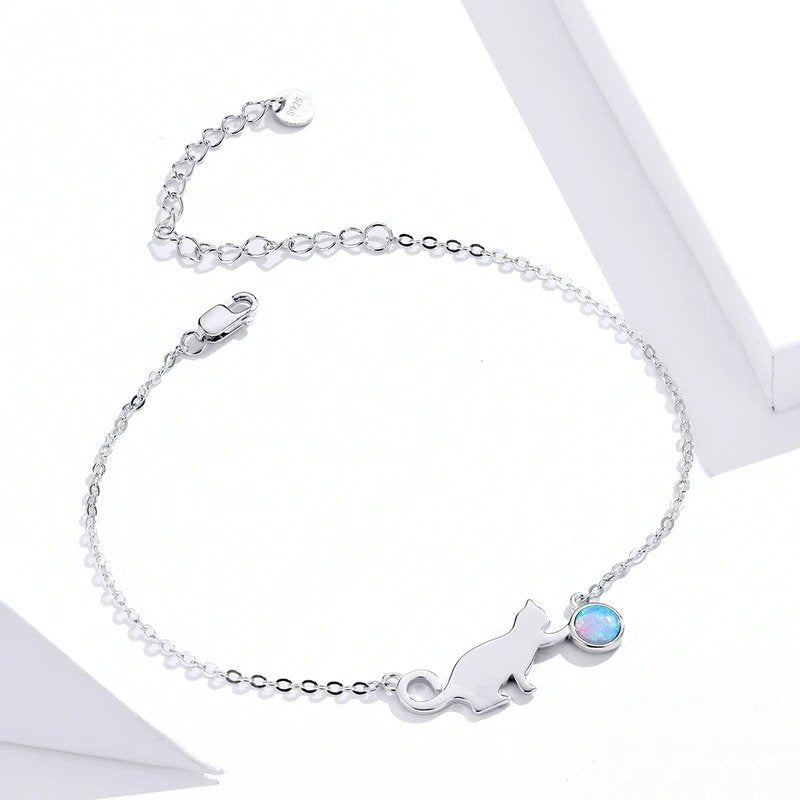 [STREET]Cute Pussy Cat Opal Link Bracelet for Women