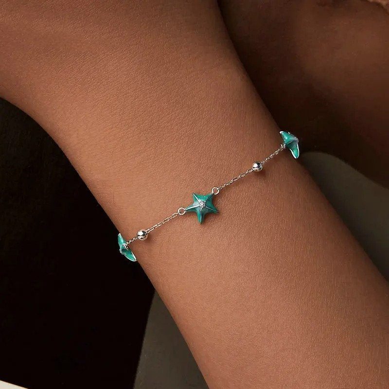 [STREET]Gradient Blue-green Starfish Link Chain Bracelets