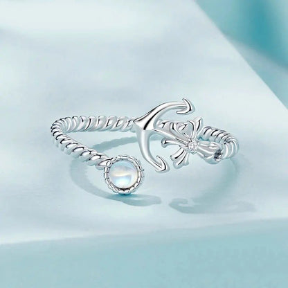 [STREET]Anchor Open Ring Moonstone Adjustable Twisted Ring