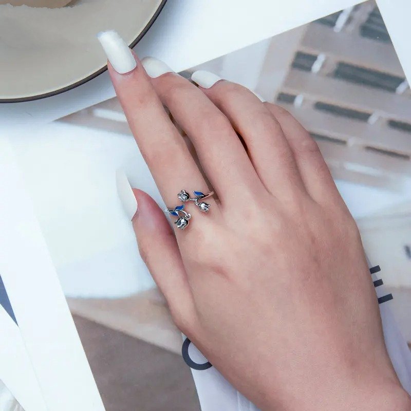 [STREET]Gorgeous Flowers Open Ring for Women Fine Plated Platinum