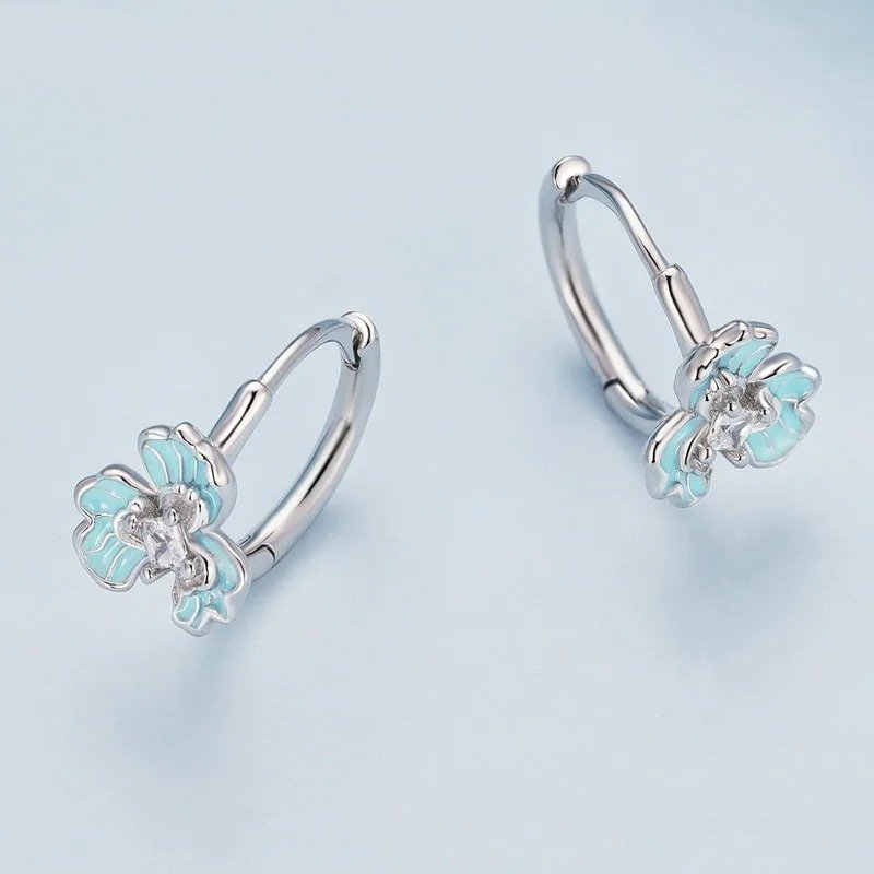 [STREET]Blue Enamel Iris Ear Buckles Flower Hoop Earrings