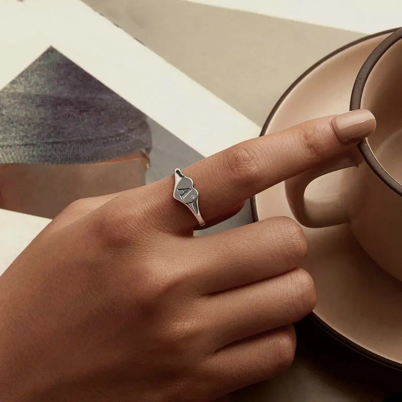 [STREET]Engraved Initial Letter A Open Ring Heart-shaped Adjustable Stackable Rings