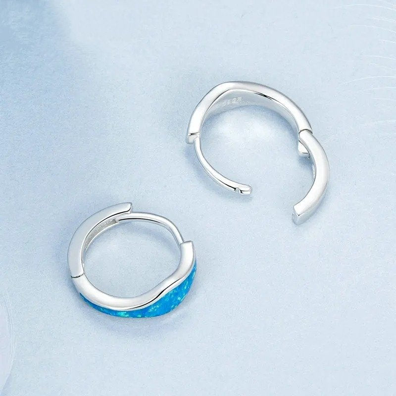 [STREET]Opal Hoop Earrings for Women White Gold Plated