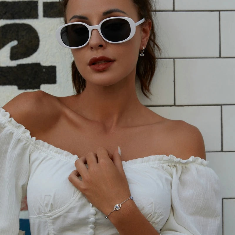 [STREET]Blue Zircon Evil Eyes Bracelet Guardian Eye Chain for Women