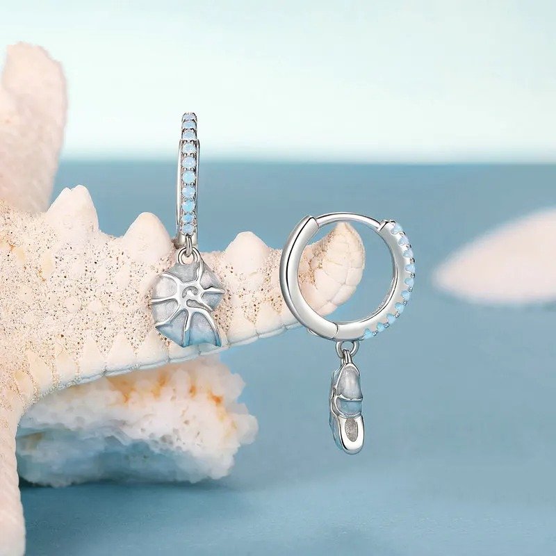 [STREET]Blue Conch Ear Buckles Sea Shell Drop Hypoallergenic Earrings