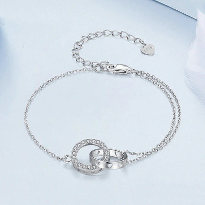 [STREET]Silver Double Circle Bracelet Eternity Adjustable Chain Link Platinum Plated