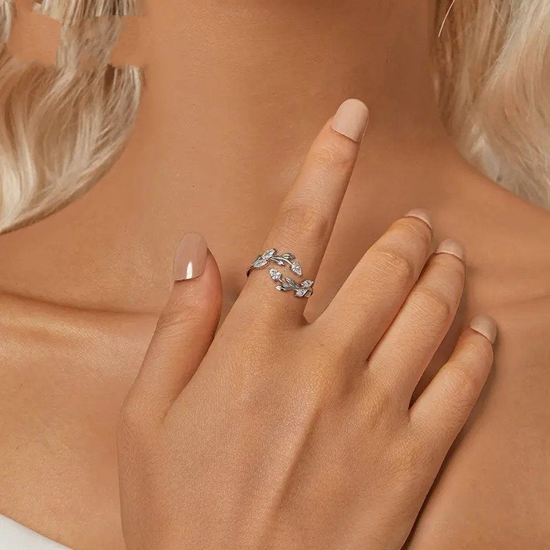 [STREET]Simple Leaf Adjustable Ring Lucky Leaves Statement