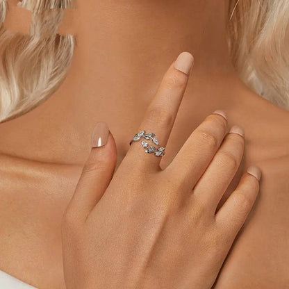 [STREET]Simple Leaf Adjustable Ring Lucky Leaves Statement
