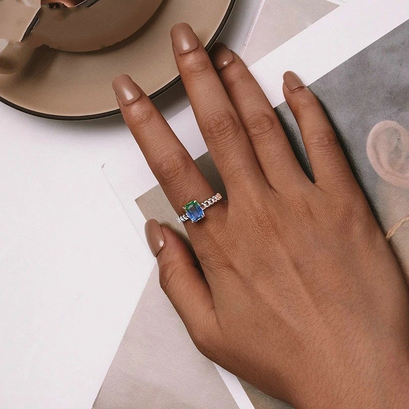 [STREET]Blue and Green Tourmaline Adjustable Ring
