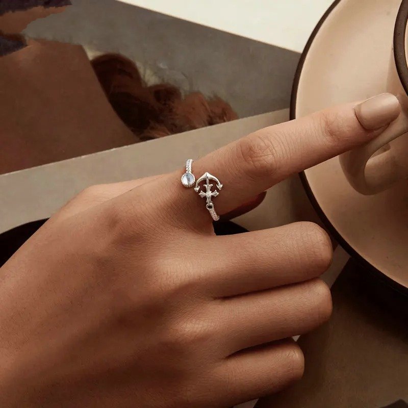 [STREET]Anchor Open Ring Moonstone Adjustable Twisted Ring