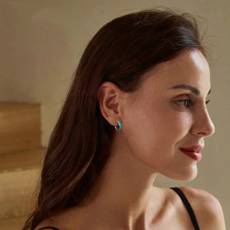 [STREET]Opal Hoop Earrings for Women White Gold Plated