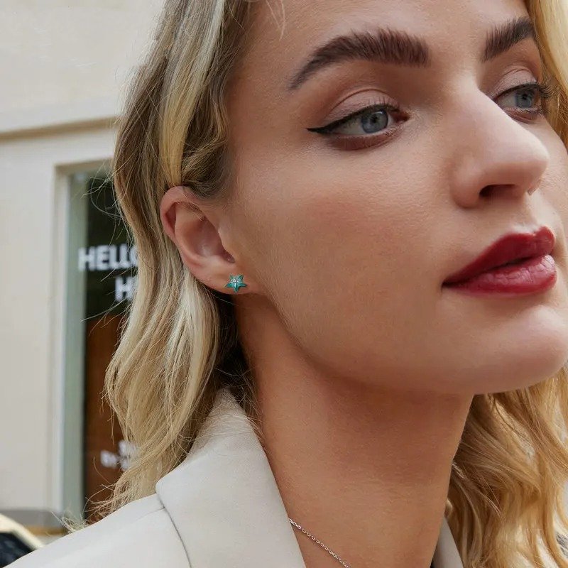 [STREET]Blue Starfish Stud Earrings Platinum Plated Simple Earrings