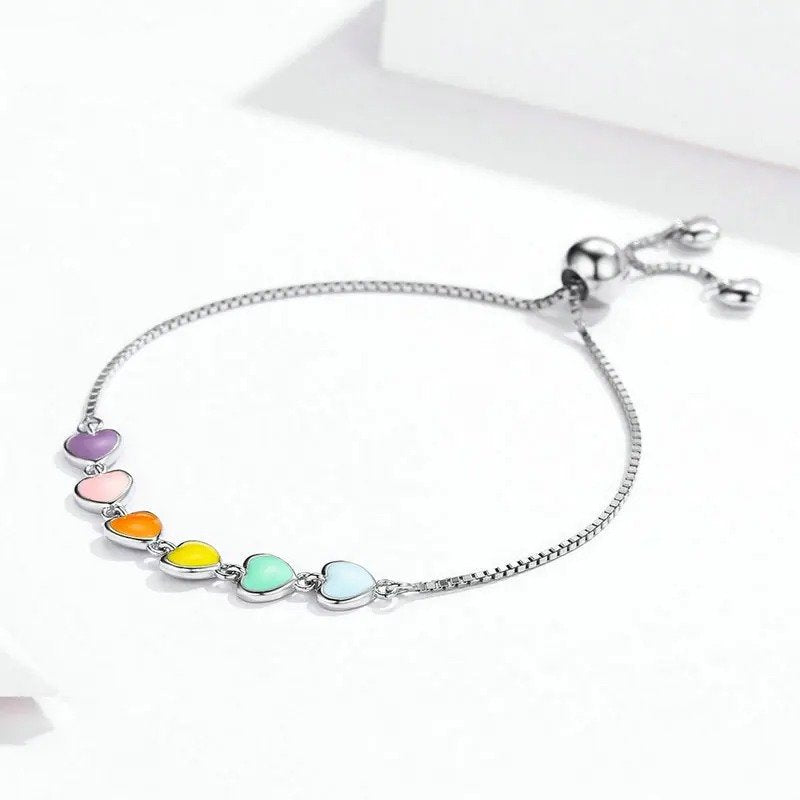 [STREET]Rainbow Color Enamel Heart Bracelet