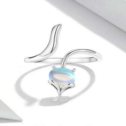 [STREET]Moonstone Adjustable Ring 925 Sterling Silver Fox Shape Design Silver Ring