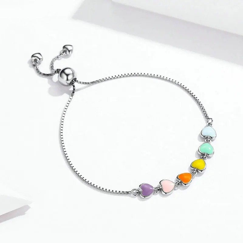 [STREET]Rainbow Color Enamel Heart Bracelet