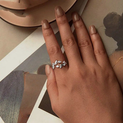 [STREET]Simple Leaf Adjustable Ring Lucky Leaves Statement