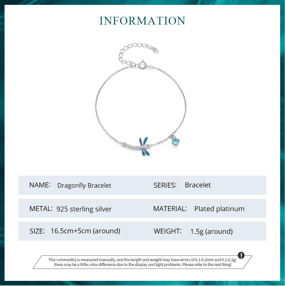 [STREET]Silver Green and Blue Enamel Dragonfly Bracelet Insect Chain Link for Women